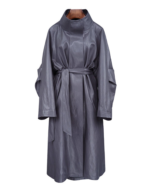 Cement Leather Trench with Clean Silhouette Suitpure