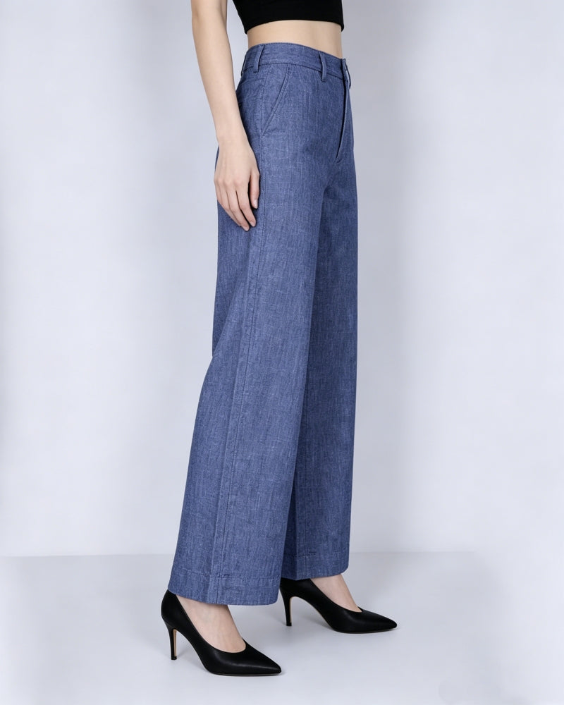 Japanese Linen Denim Wide-Leg Trousers | Yarn-Dyed Suitpure