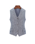 Black White Houndstooth Slub Linen Adjustable Vest Suitpure