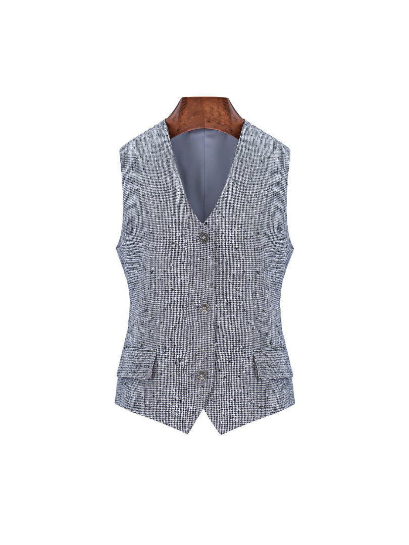 Black White Houndstooth Slub Linen Adjustable Vest Suitpure