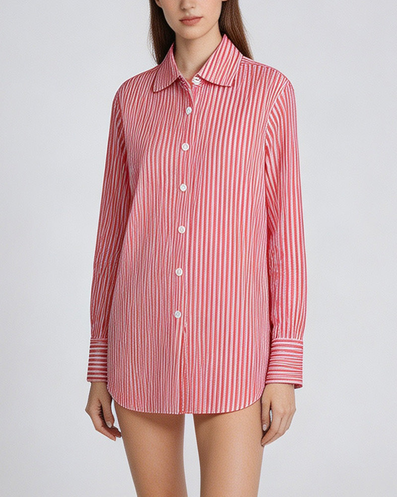 Red Linen Cotton French Collar Blouse Suitpure