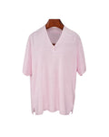 V-Neck Wool Linen Relaxed Knit Short Sleeve Top Suitpure