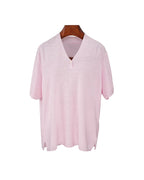 V-Neck Wool Linen Relaxed Knit Short Sleeve Top Suitpure