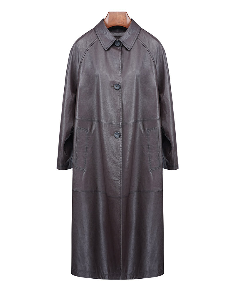 Camel Leather Trench Coat | Notch Lapel