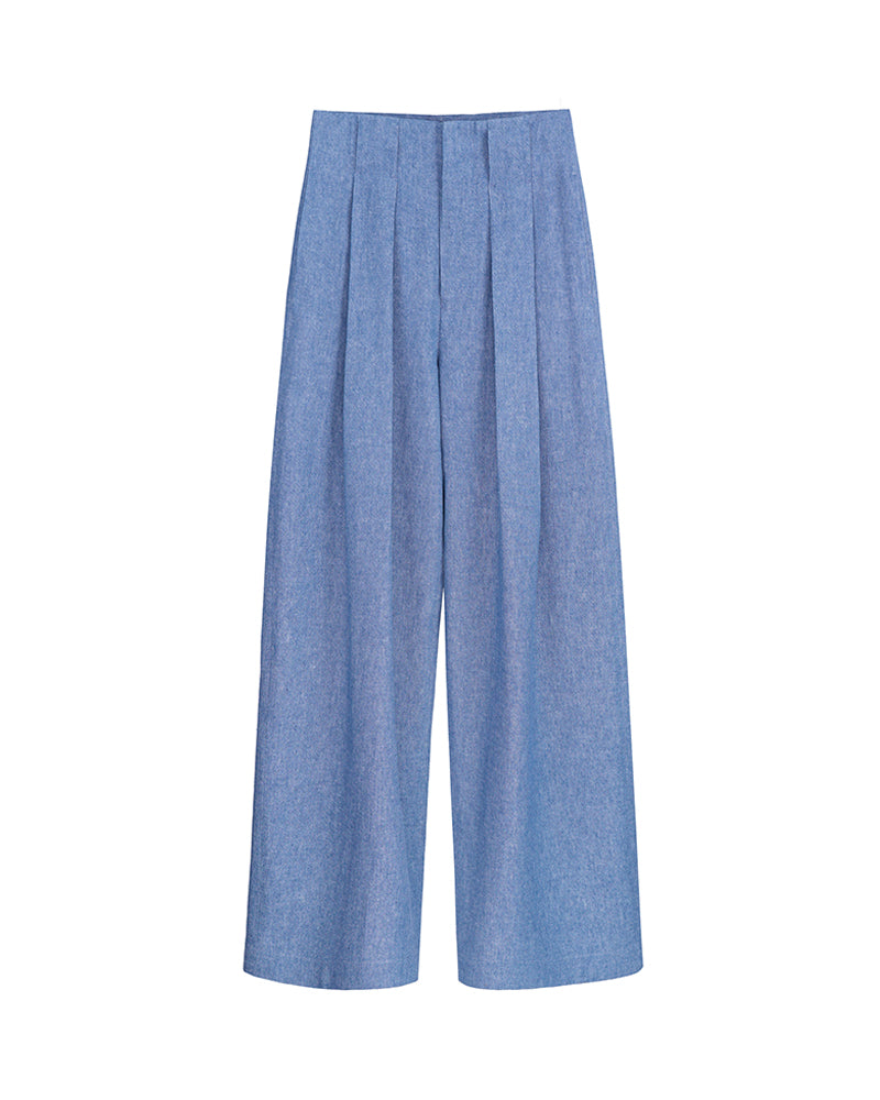 Breathable Linen Chambray High Waist Wide Leg Pants