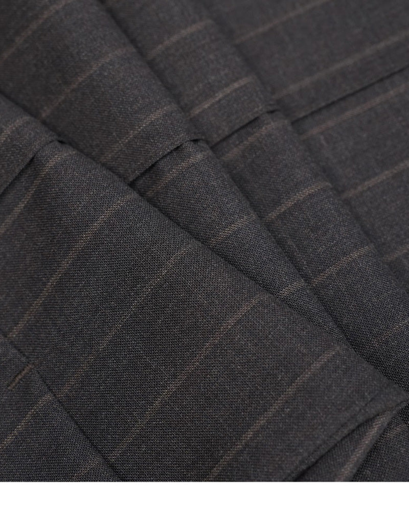 Dark Brown Wide Stripe Wool High-Rise Easy Wide-Leg Pants Suitpure
