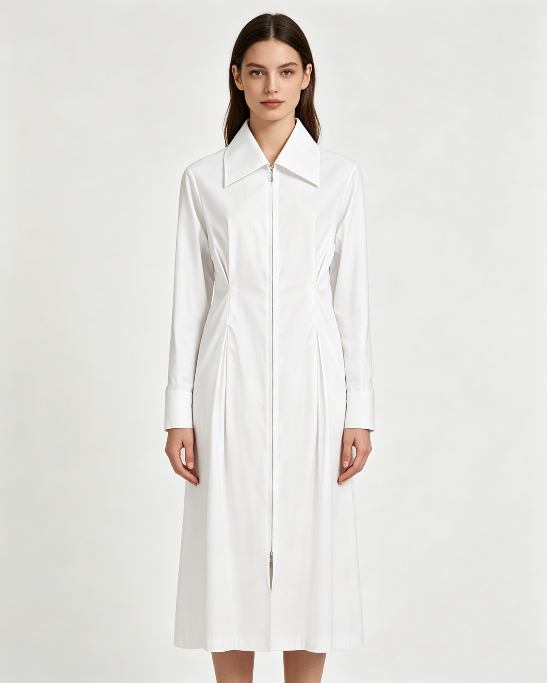 Women's Long Sleeve Collared White Shirt Dress Suitpure