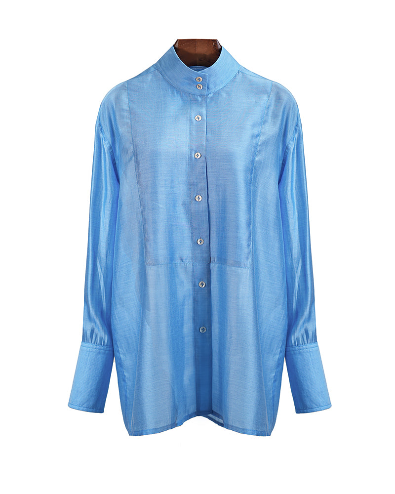 Airy Mandarin Collar Blouse for Spring/Summer