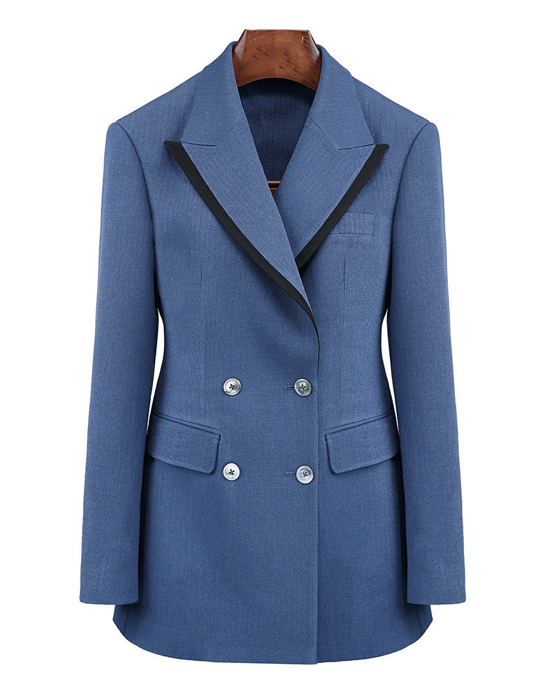 Color-Block Peak Lapel Blazer in Mist Blue Suitpure