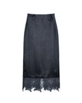 Women Black AcetateHigh Waist Jacquard Midi Pencil Skirt
