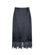 Women Black AcetateHigh Waist Jacquard Midi Pencil Skirt