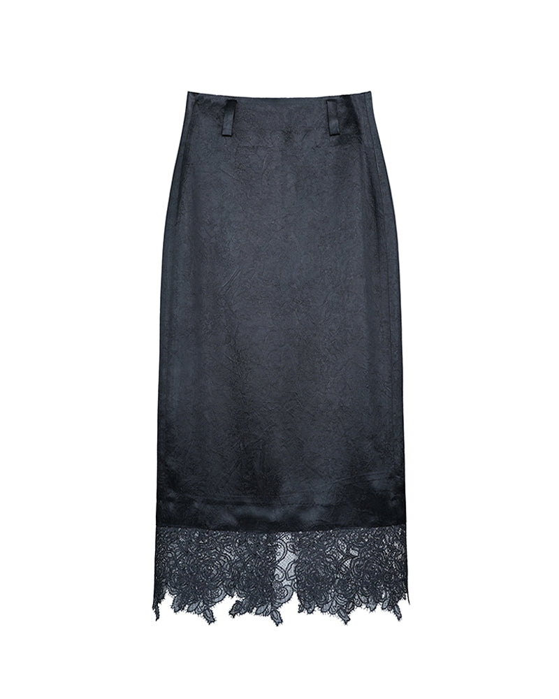 Women Black AcetateHigh Waist Jacquard Midi Pencil Skirt