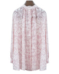 Pink Floral Stand Collar Blouse Suitpure