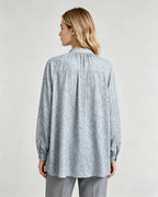 Draped Mandarin Collar Blouse in Tencel Linen Suitpure