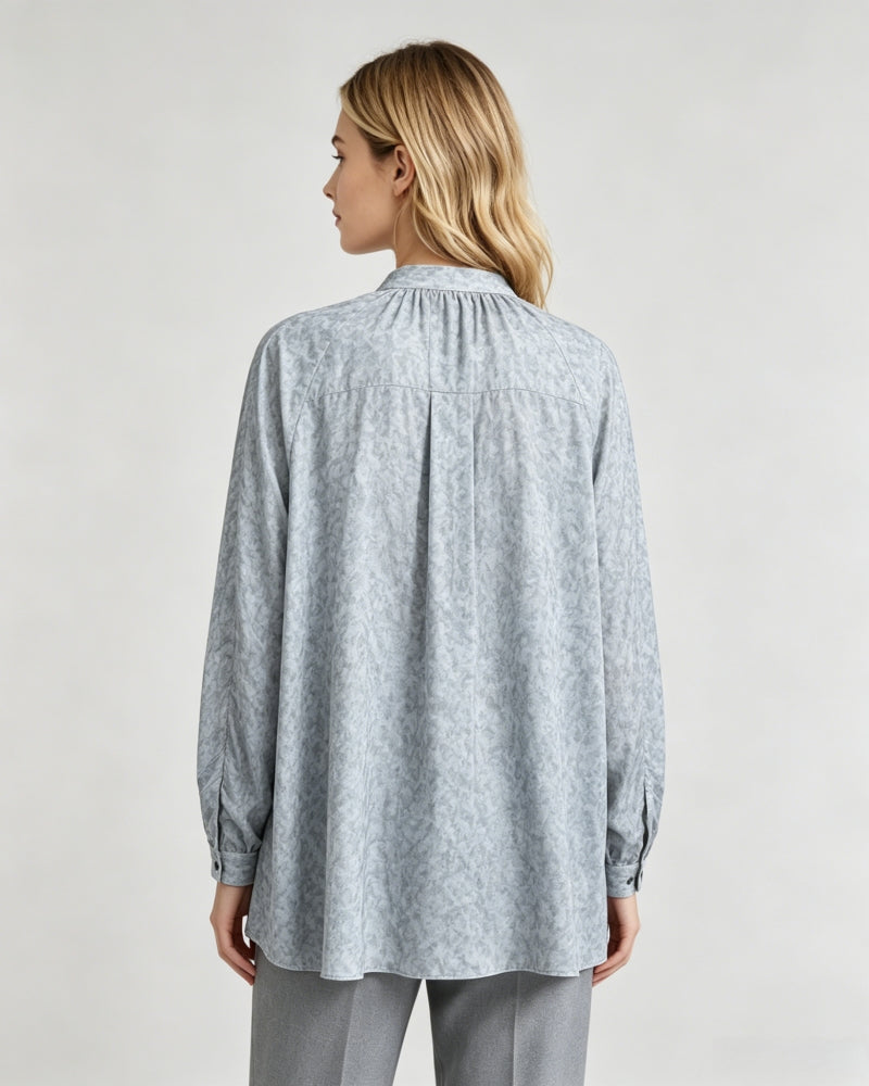 Draped Mandarin Collar Blouse in Tencel Linen Suitpure