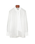 Elegant Bow Neck Tie White Loose Fit Chiffon Blouse Suitpure