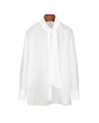 Elegant Bow Neck Tie White Loose Fit Chiffon Blouse Suitpure