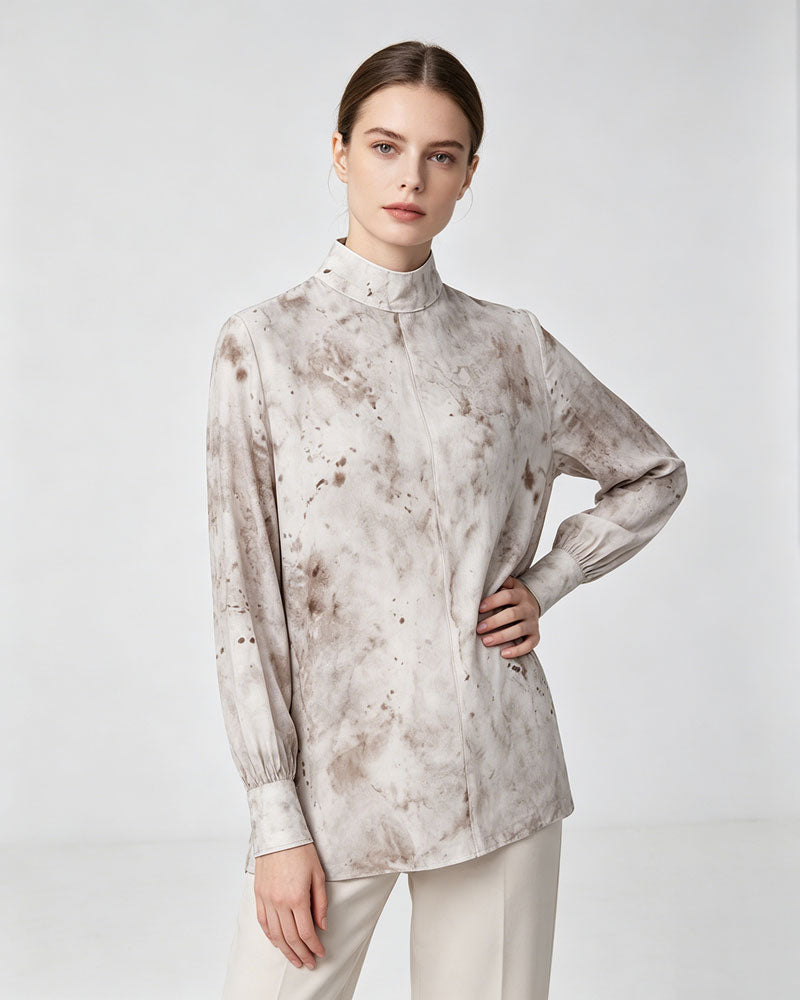 Women's Stand Collar Tie-Dye Long Sleeve Casual Blouse Suitpure
