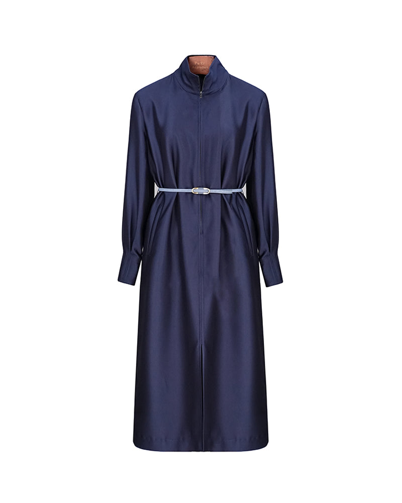 Navy blue stand-up collar zip-up dress