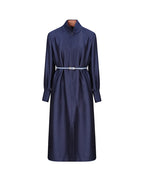 Navy blue stand-up collar zip-up dress