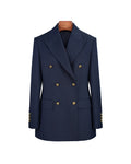 Navy 100% Wool Cavalry Twill Double Breasted Blazer | 100% Wool