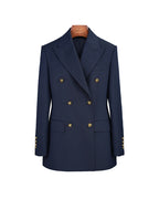 Navy 100% Wool Cavalry Twill Double Breasted Blazer | 100% Wool