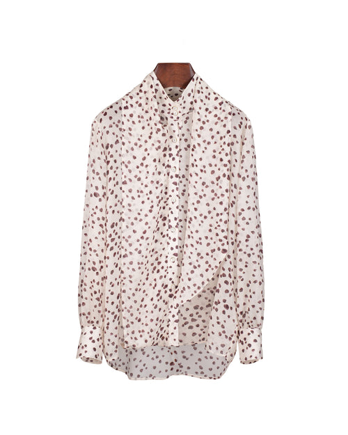 Caramel Speckled Mandarin Blouse with Self-Tie Suitpure