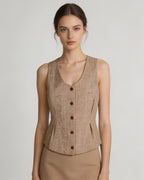 Vintage Linen U-Neck Waist-Cinching Vest Suitpure