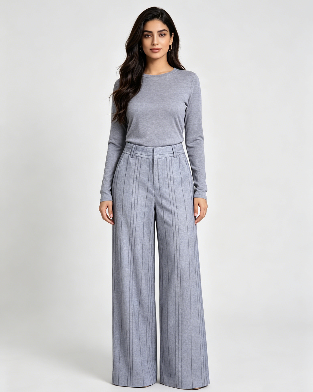 Women Ink Vertical Stripe Lined Wide Leg Pants Palazzo Trousers Suitpure