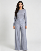 Women Ink Vertical Stripe Lined Wide Leg Pants Palazzo Trousers Suitpure