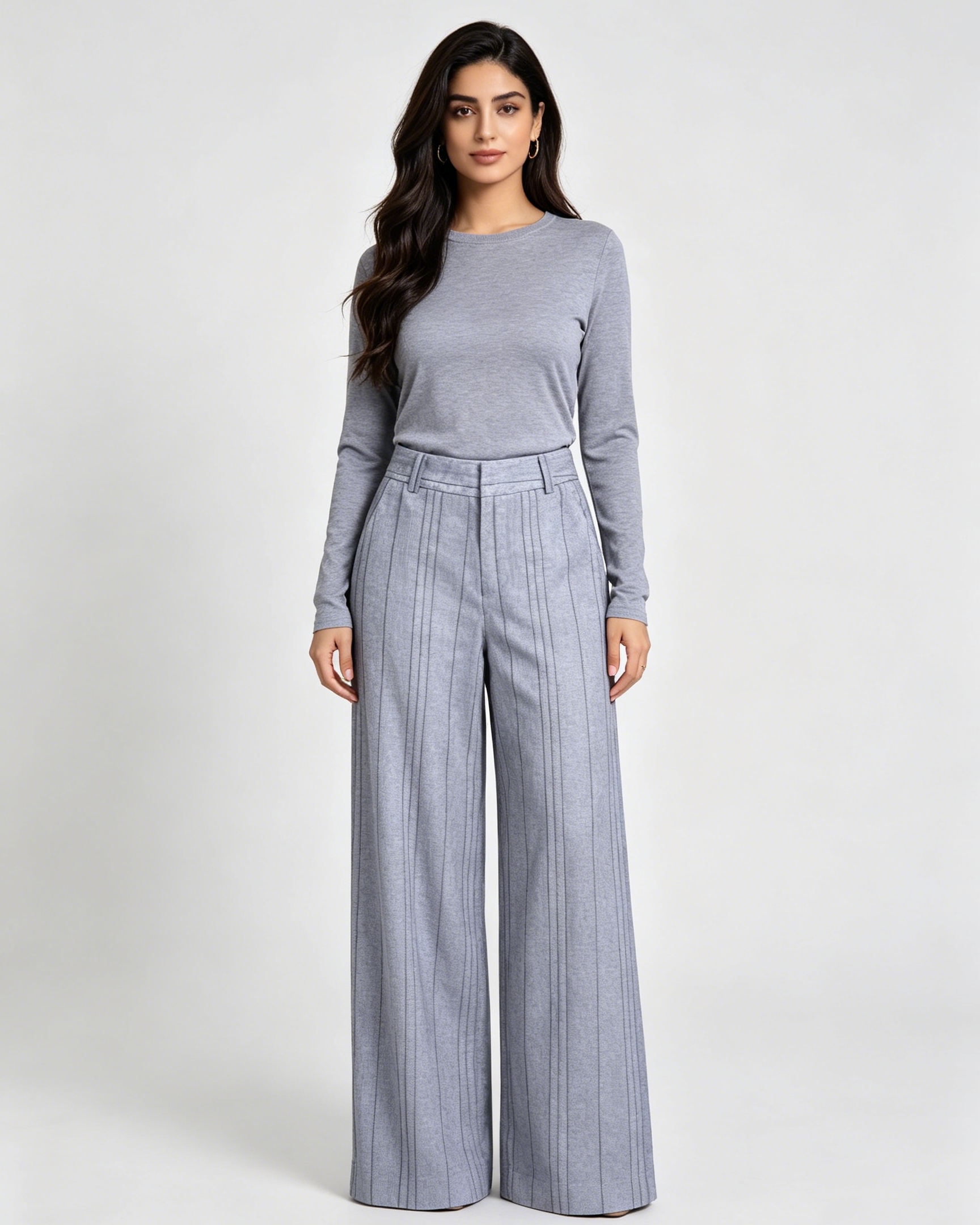 Women Ink Vertical Stripe Lined Wide Leg Pants Palazzo Trousers Suitpure