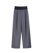 Dark Grey Prince of Wales Check Satin‑Trim Pleated Straight‑Leg Trousers | 100% Wool