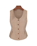 Vintage Linen U-Neck Waist-Cinching Vest Suitpure