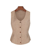 Vintage Linen U-Neck Waist-Cinching Vest Suitpure