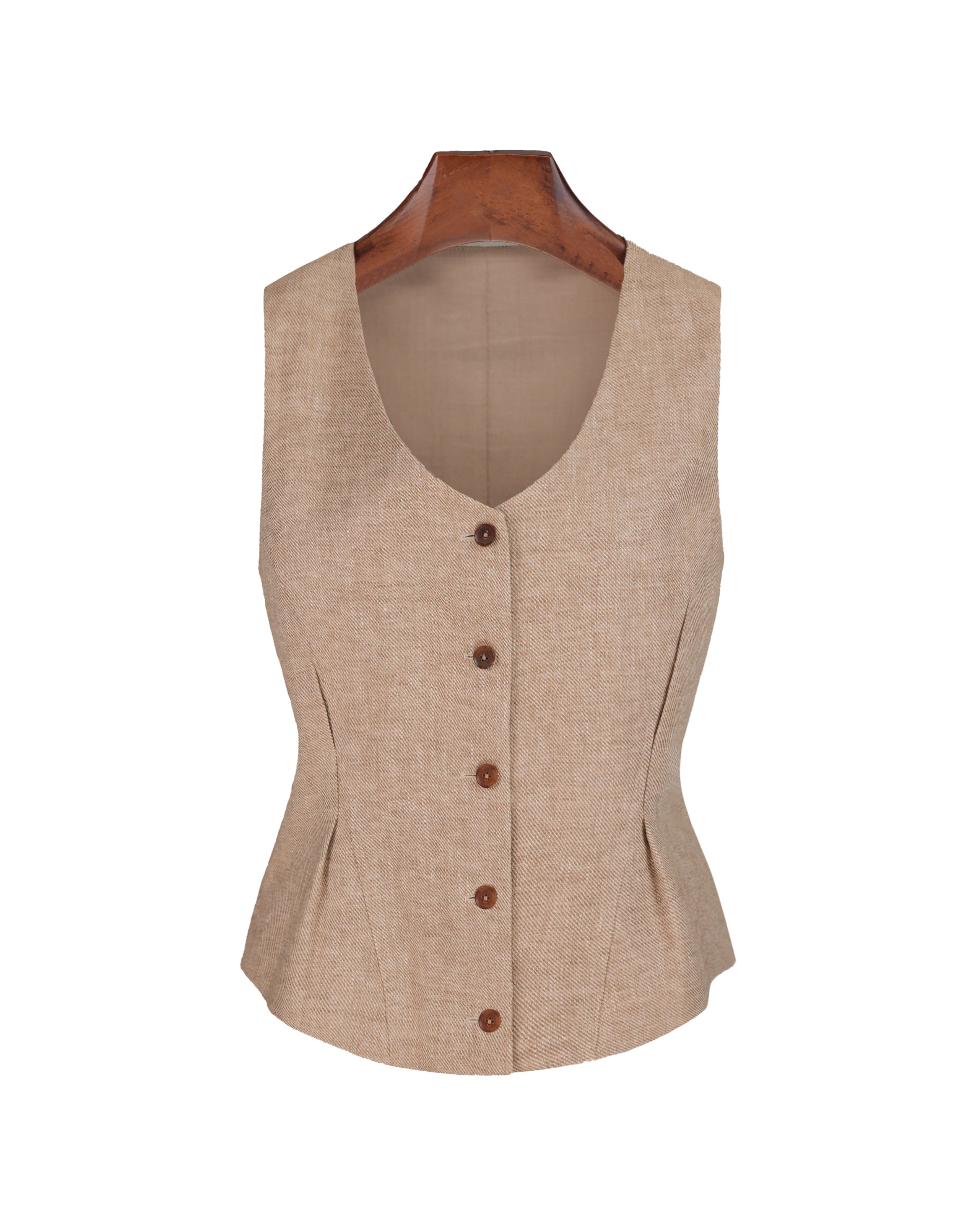 Vintage Linen U-Neck Waist-Cinching Vest Suitpure