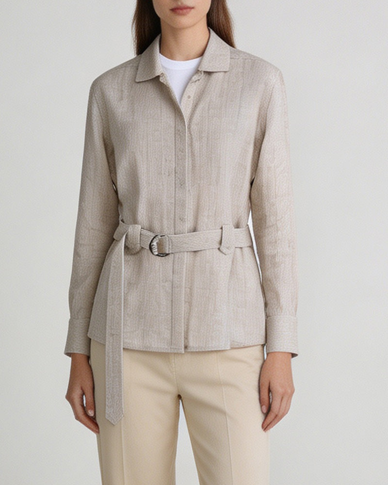 Hippie Textured Linen Blouse with Self-Tie Belt Suitpure