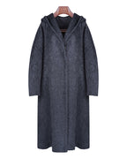 Hooded Yak Wool Coat in Black-Grey