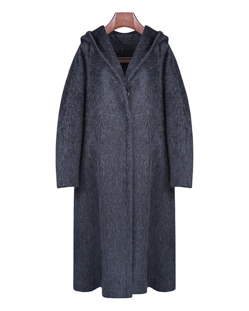 Hooded Yak Wool Coat in Black-Grey Suitpure
