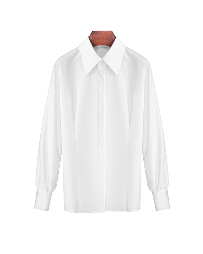 Plain White Flowing Waist-Cinching Blouse | Seamless Drape Suitpure