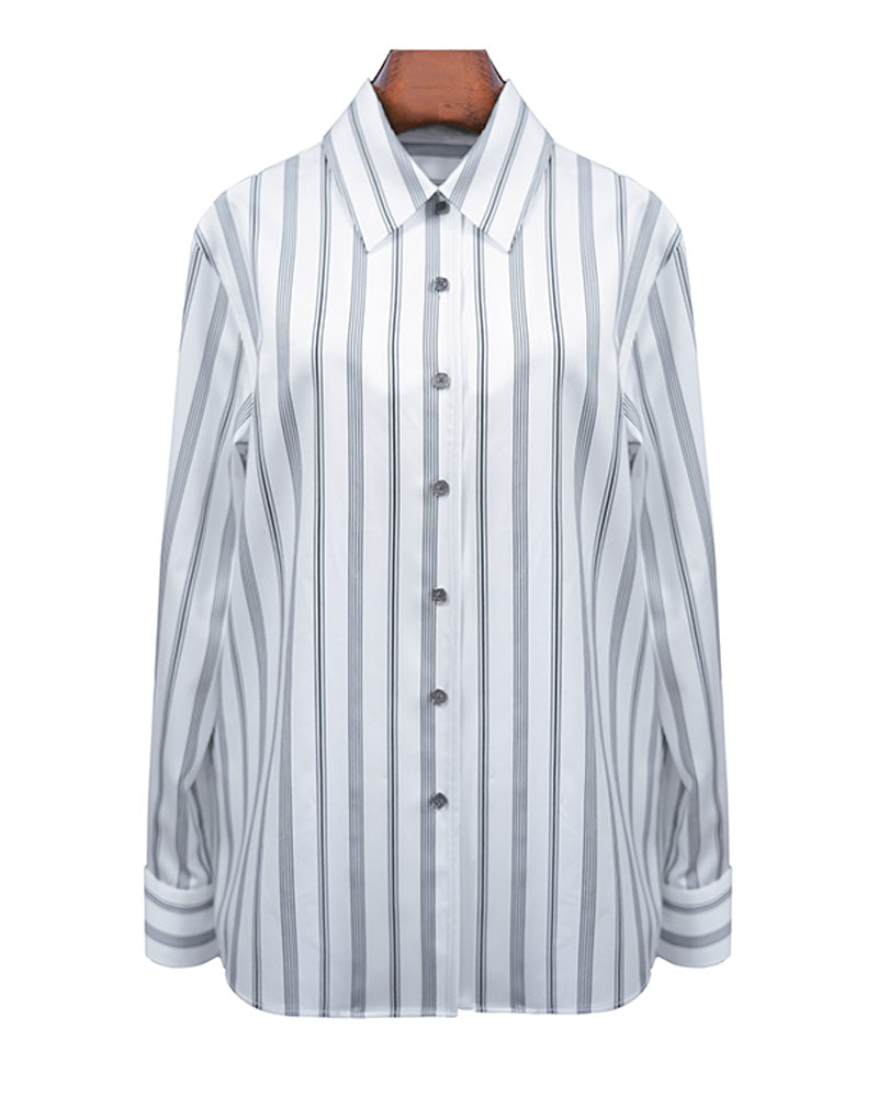 Striped Tencel Cotton Lapel Collar Shirt Suitpure