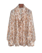 Women's Bow Tie Lantern Tencel & Viscose Floral Print Blouse Suitpure