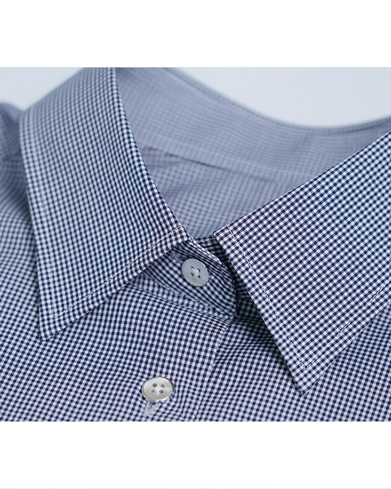 Navy Blue Small Check Cotton Minimalist Shirt Suitpure