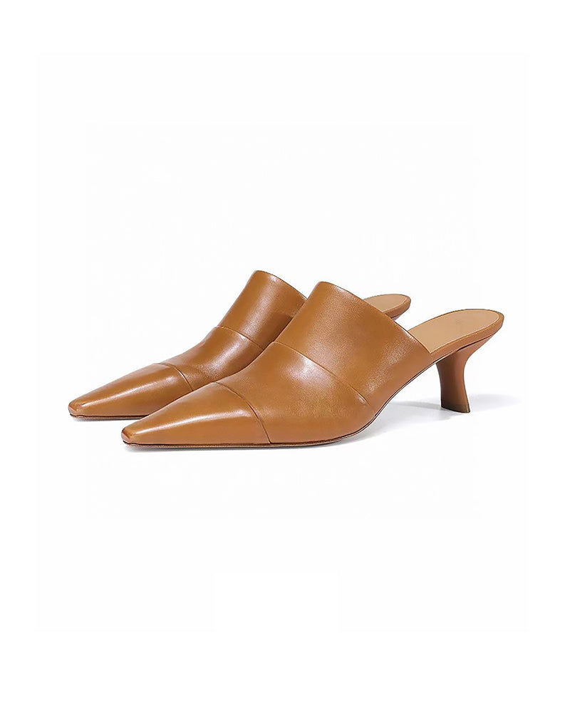 Genuine Leather Pointed Toe Mule Heels for Women Shoes Suitpure