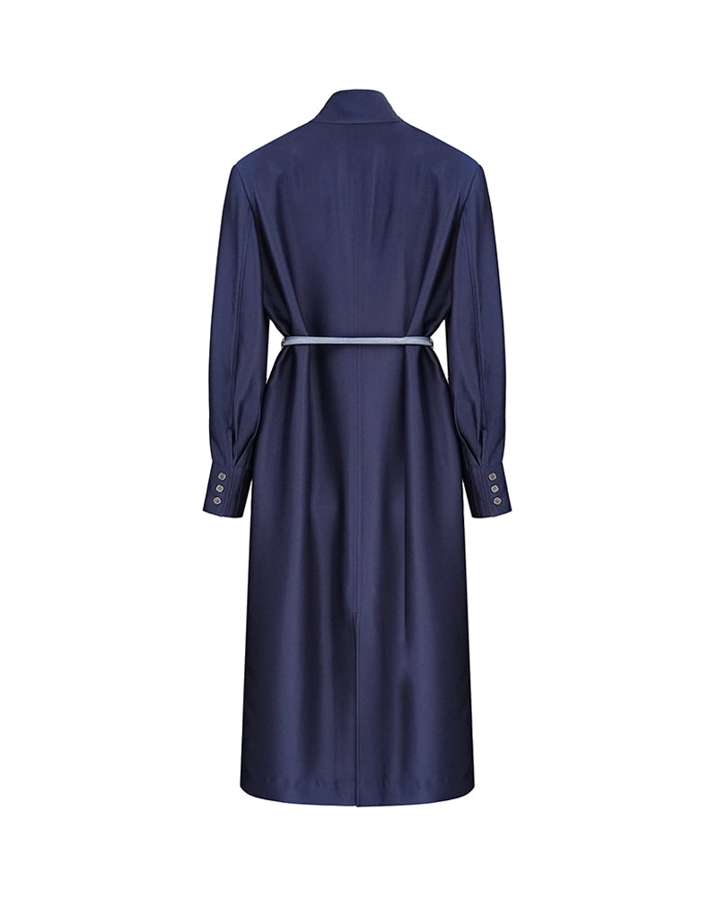 Navy blue stand-up collar zip-up dress