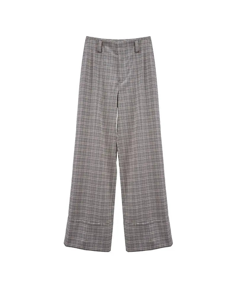 Gray & Brown Check Wide-Leg Trousers Suitpure