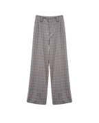 Gray & Brown Check Wide-Leg Trousers Suitpure