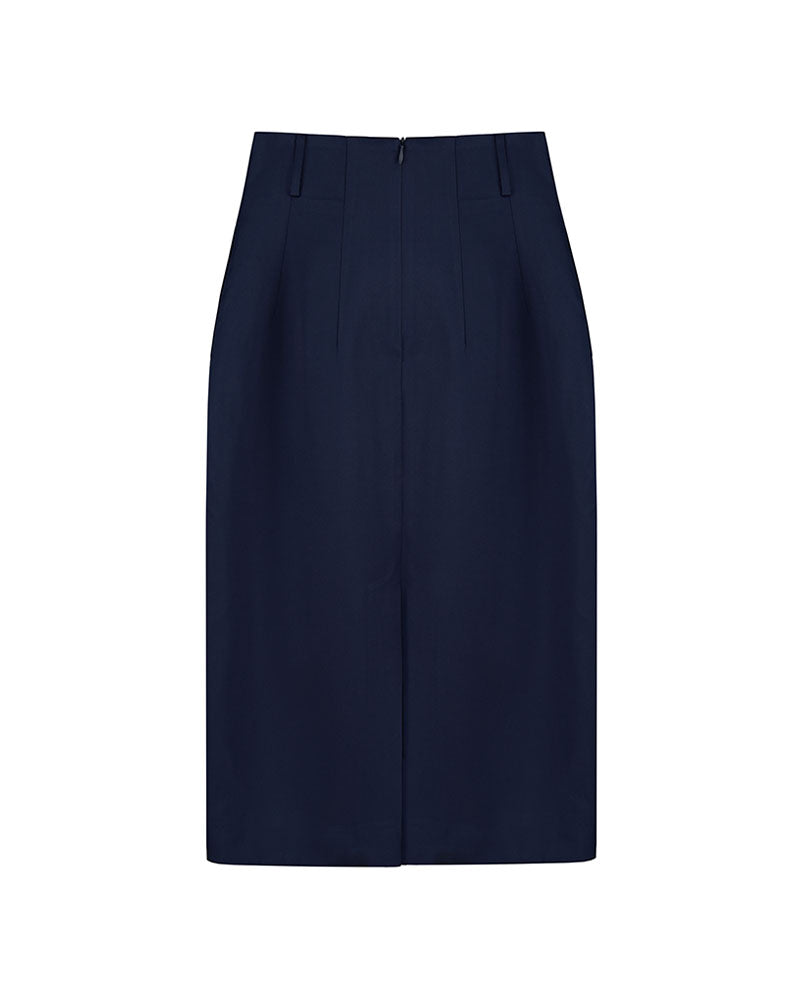 Deep Ocean Blue Minimal Cut Commuter Midi Skirt