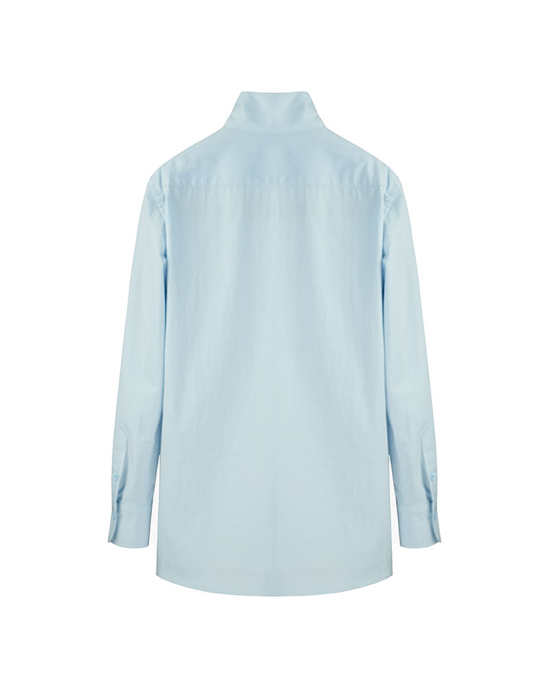 Sky Blue Textured Scarf Collar Blouse