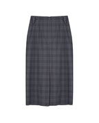 Grey Tone Welsh Plaid Straight Midi Skirt with Back & Front Slits