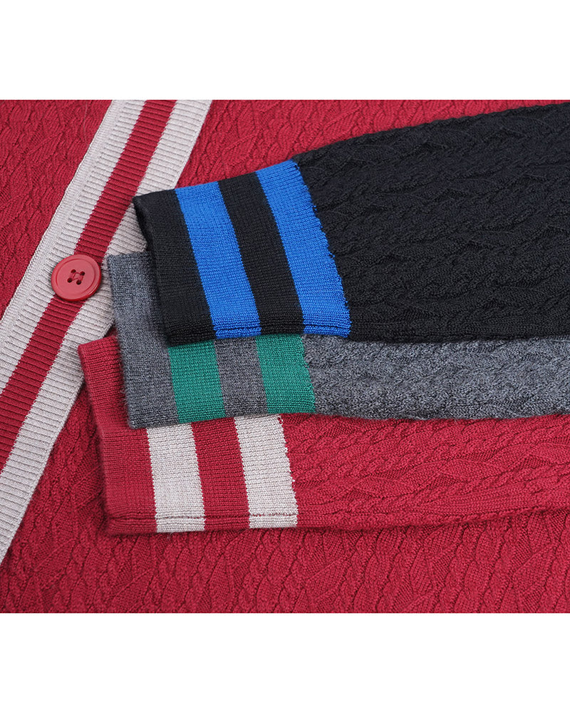 Color Block Cable Knit Cardigan in V-Neck